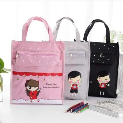 Cartoon Review Bag Student Cloth Art Portable Study Bag Student Tutorial Bag Random Pattern 1pc