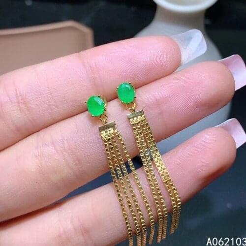 KJJEAXCMY fine jewelry 925 sterling silver inlaid natural emerald Womens elegant luxury tassel gem Earrings support check