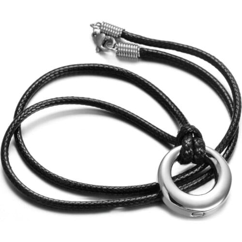 Stainless Steel Round Necklace for Ashes Circle of Life Leather Memorial urn Pendant Keepsake Cremation Jewelry