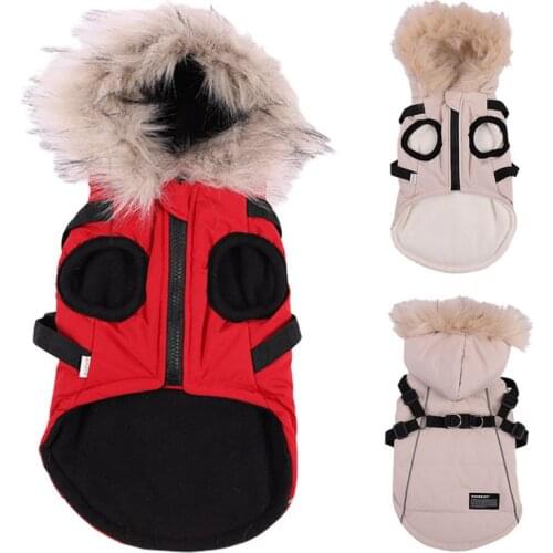 Large Dog Jacket With Harness Pet Warm Clothes Hooded Jacket Coat Waterproof Dog Clothing For French Bulldog Thicken Outfits