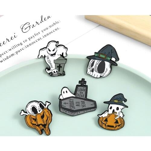Hot Selling Horror Brooch Jewelry Creative Cartoon Personality Pumpkin Ghost Skull Shape Brooch Badge All Saints' Day Brooch