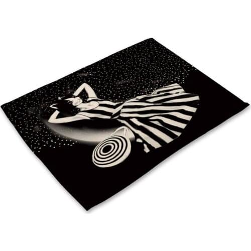 Cute Western PadCotton and Linen Western Placemats Black Cat Pattern Kitchen Placemat Dining Table Mats Drink Coasters