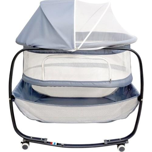 Multifunctional crib newborn cradle bed anti-mosquito with wheels Movable double-layer baby child sleeping basket bedside bed