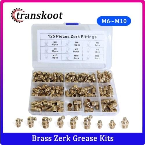 125pcs Hydraulic Brass Zerk Grease Nipple Fitting Assortment Kits M6 M8 M10