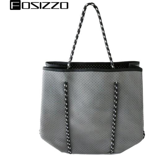 FOSIZZO Neoprene Beach Bag Multipurpose Tote with Inner Zipper Pocket Sporty Qiuck-drying Expandable Tote Bag Summer Bag FS5319