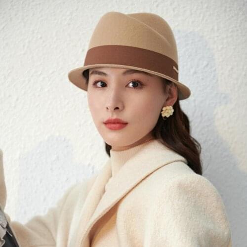 The new hand in England top wool winter hat for women with little short eaves street fashion Concave shape fedoras