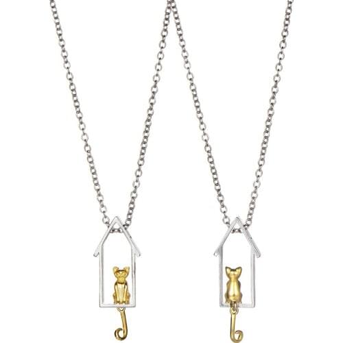 Stainless Steel Necklace Cat House Shape Pendant Gold And Silver Color Pendant Necklace Engagement For Women Kids Birthday Gifts