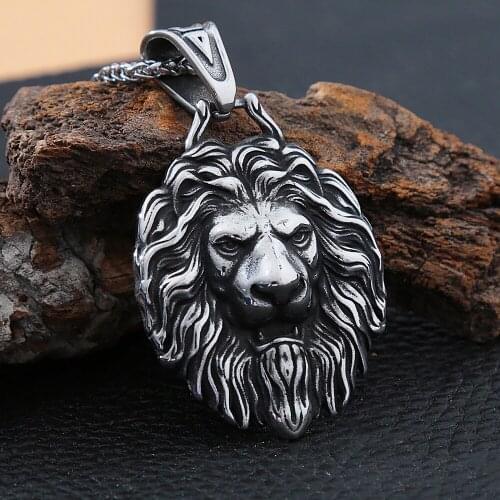 Punk Hip Hop Animal Lion Head Pendant Necklace Men Gothic Stainless Steel Biker Animal Necklace Chain Jewelry Wholesale