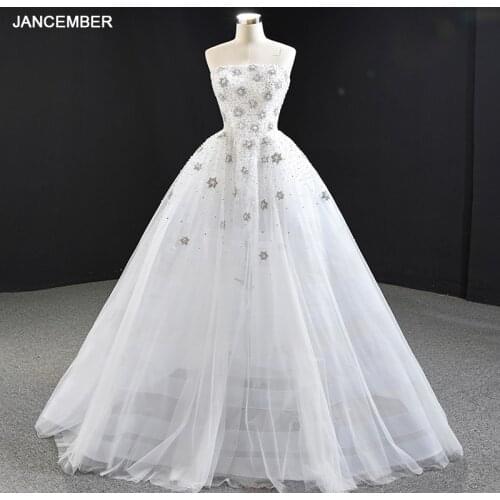 RSM67078 White Elegant Tube Top Bridal Wedding Dress Applique Print Pattern Beaded Beading Wedding Skirt Vestido Noiva 2021