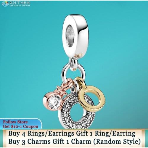 Ahthen 925 Sterling Silver Signature Triple Monogram Dangle Charms fit Original Pandora Bracelets for Women Jewelry Making Gift