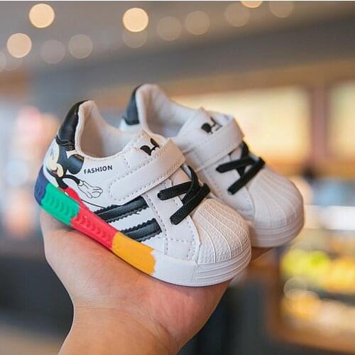 Disney baby white shoes boys baby shoes girls spring and autumn rainbow single shoes soft bottom toddler shoes