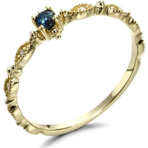 UBESTNICE Genuine 9K Yellow Gold Trendy Geometric Flower Fine Jewelry For Women Gift Wedding Party 14K Natural Sapphire Rings