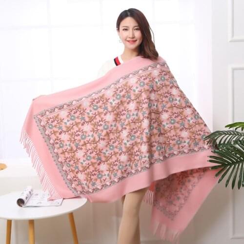 High Quality Women Floral Embroidery Scarf Wrap Chinese Ethical Style Thickening Retro Flower Edging Scarf Shawl Warm And Soft