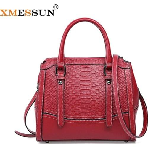 XMESSUN Women Genuine Leather Handbags Retro Design Python Snake Pattern Shoulder Crossbody Bag New Cowhide Shopping Travel Bags