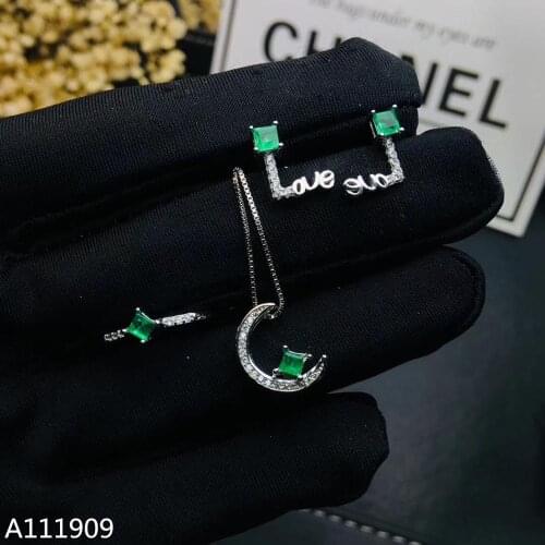 KJJEAXCMY boutique jewelry 925 sterling silver inlaid Natural Emerald gemstone Necklace Earring Ring Suit Support Detection