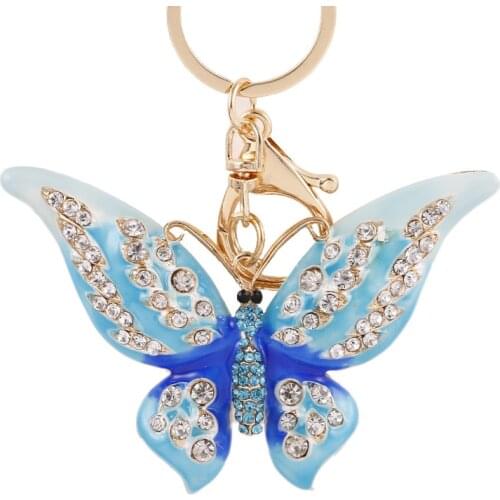 Factory main product butterfly rhinestone keychain excellent quality custom cute 3d keychain