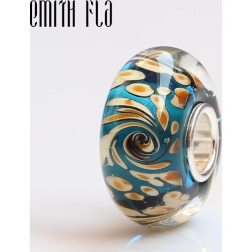 Emith Fla 100% Real 925 Sterling Silver Big Core Murano Glass Bead Fit Original European Charm Bracelet Women DIY Jewelry Making