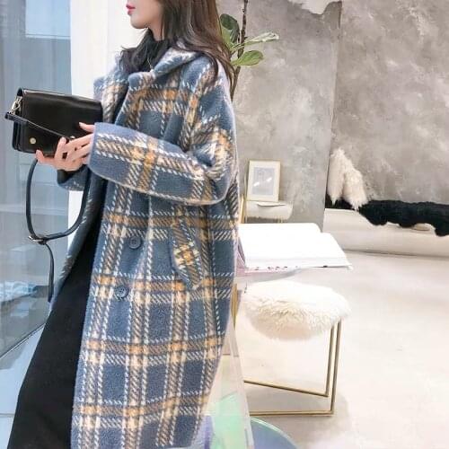 2020 New Spring Autumn Women Faux Mink Cashmere Cardigan Female Elegant plaid Sweater Korean Lady Warm Long Knitted Sweaters