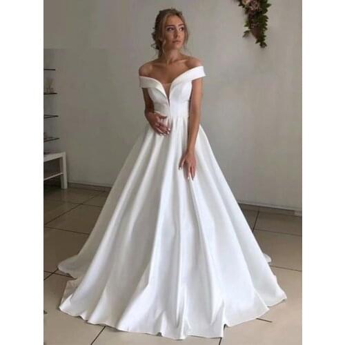 New Arrival Satin Wedding Dress Vestido De Noiva Robe De Soiree Bride To Be Vestidos De Fiesta Off The Shoulder