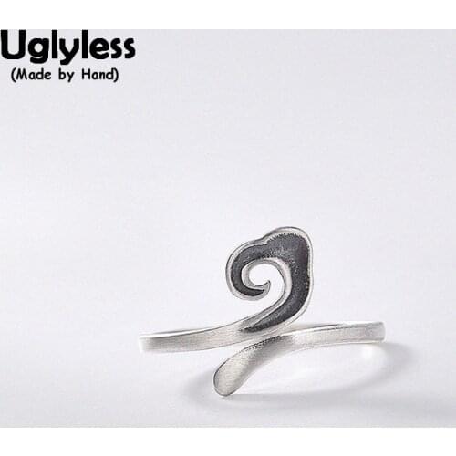 Uglyless Real Solid 925 Sterling Silver Handmade Cloud Open Rings for Women Thai Silver Ethnic Finger Ring Curved Fine Jewelry