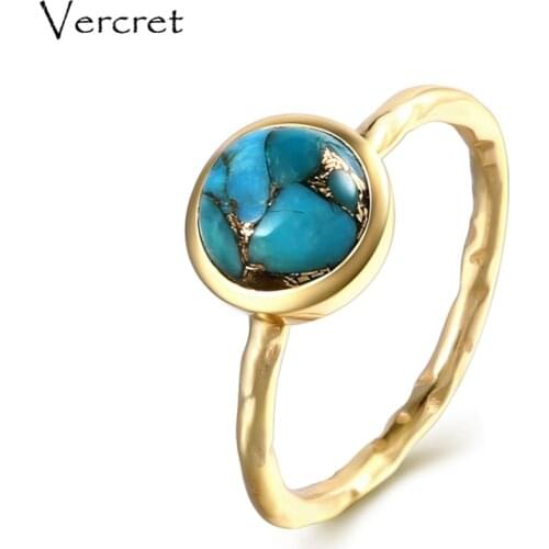Vercret delicate turquoise rings handmade 925 sterling silver 18k gold ring fine jewelry for women gifts