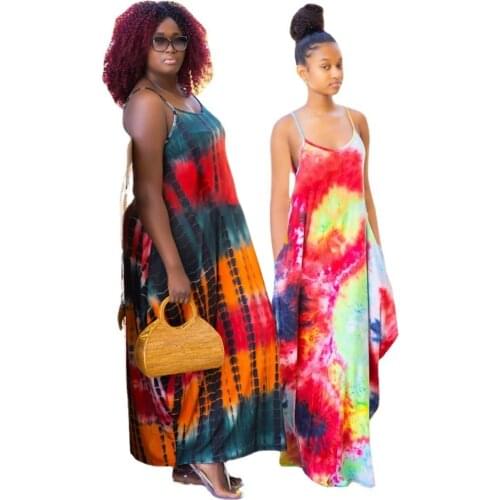 M-5XL Plus Size Dress Women Clothing Summer 2021 Fashion Trend Loose Tie Dye Sleeveless Sling Maxi Wholesale Dropshipping