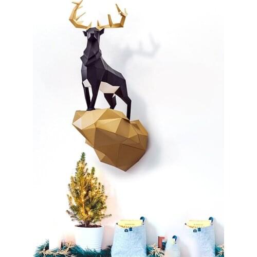 100CM Deer on The Rock 3D Paper Model Diy Kit Modern Statue Sculpture Deer Papercraft Wall Decoration Living Room Home Decor
