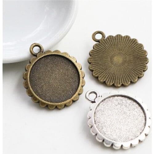 20pcs 16mm Inner Size Antique Bronze And Silver Plated Flower Style Cabochon Base Cameo Setting Charms Pendant