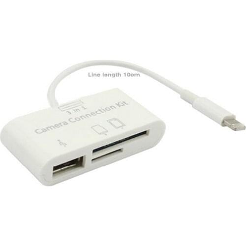 1pc 3 in 1 Card Reader For Tablet iPad 4 Mini IOS 11 Micro SD SD MMC TF Card Reader USB OTG Cable Adapter Camera Connection Kit