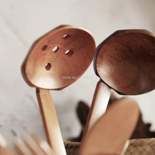 Bamboo Handle Nanmu Hotpot Ladle Noodle Restaurant Hotpot Restaurant for Soup Ladle Slotted Kitchen Utensils and Appliances Set