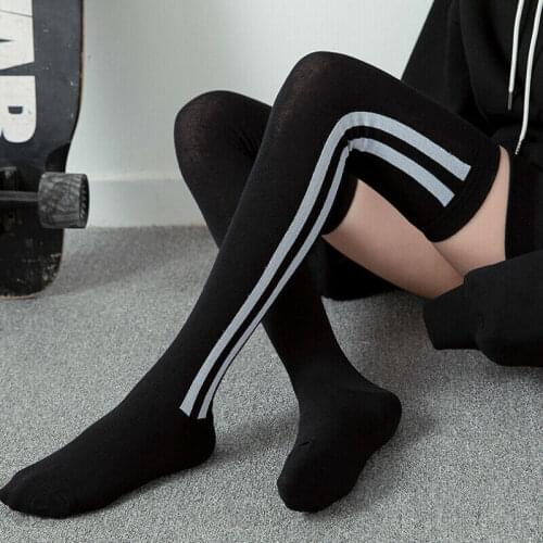 4 style Ladies Girl Over The Knee Thigh High Stockings Striped Korea Style Womens Stretch Girls Cotton Stockings One Size
