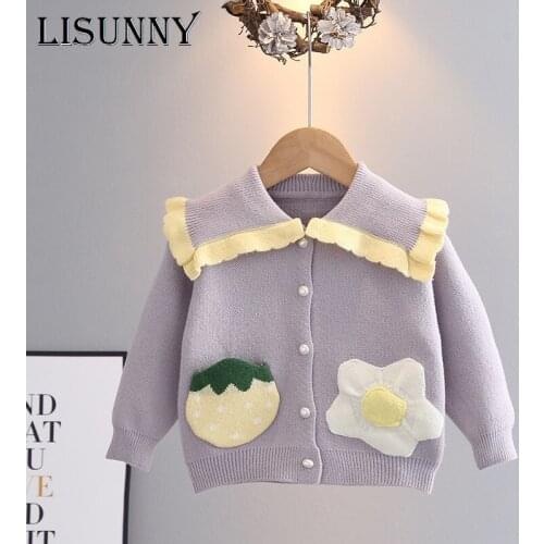 Sunflower Pocket Child Cardigan Girls Sweater 2021 Autumn Winter Toddler Knitted Coat Kids Children Jacket Baby Clothes 0-5T