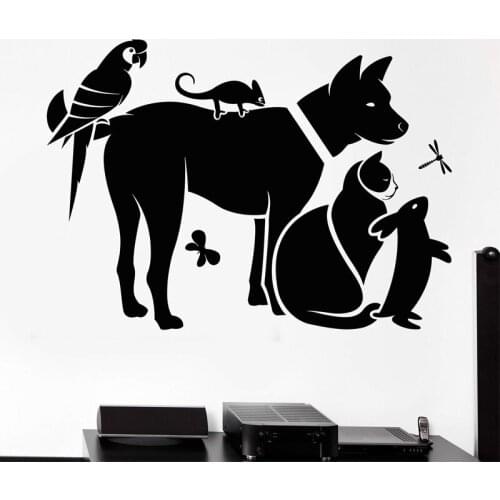 Pets Shop Wall Sticker Animals Cat Dog Parrot Decal Veterinary Clinic Stickers Rabbit Chameleon Decals Animal Home Decor Mural