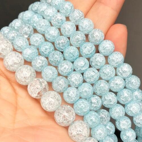 Blue Snow Cracked Crystal Quartz Stone Beads Round Loose Spacer Beads For Jewelry Making DIY Earring Bracelets 6/8/10mm 15Inches