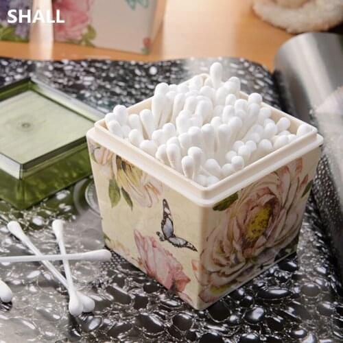SHALL Creative Square Cotton Swab Q-tip Storage Box Holder Melamine Makeup Case Transparent Cover Lid Home Decoration