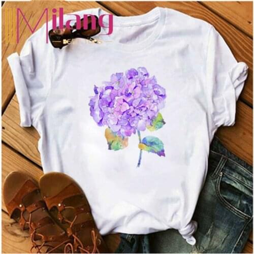 Summer Fashion Women T Shirt Flower Print Short Sleeve Graphic Tops Casual O-Neck Female Oversized T-Shirt