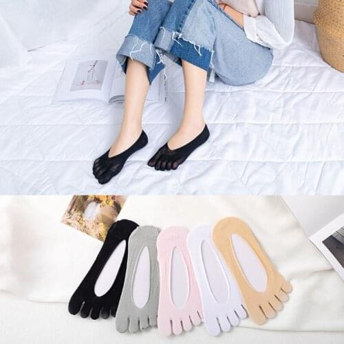 Summer Invisible Yoga Socks Slippers Breathable Mesh Silicone Anti-Skid Low Cut Liner 5 Finger Split Toe Boat Hosiery
