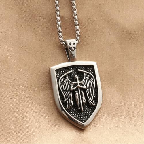 Mens St Saint Michael Medal Medallion Pendant Necklace Stainless Steel