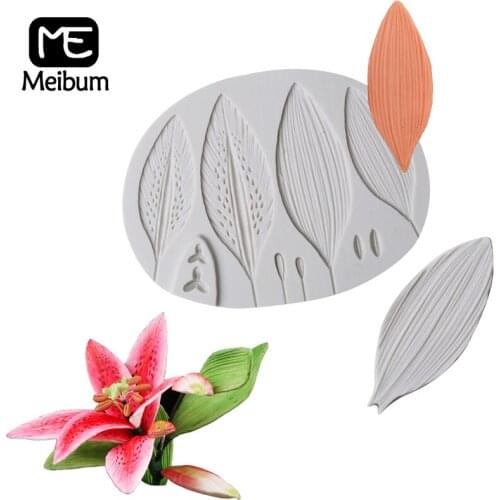 Meibum Lily Leaf Silicone Fondant Cake Mold Wedding Party Pastry Gum Paste Mould Flower Sugar Craft Decorating Pan Baking Tools