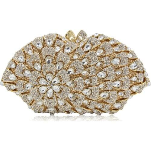 Fashion Women champagne/gold Bags 2019 Designer Flower Crystal Clutch Evening Lady Party Famous Purse And Handbags High Quality