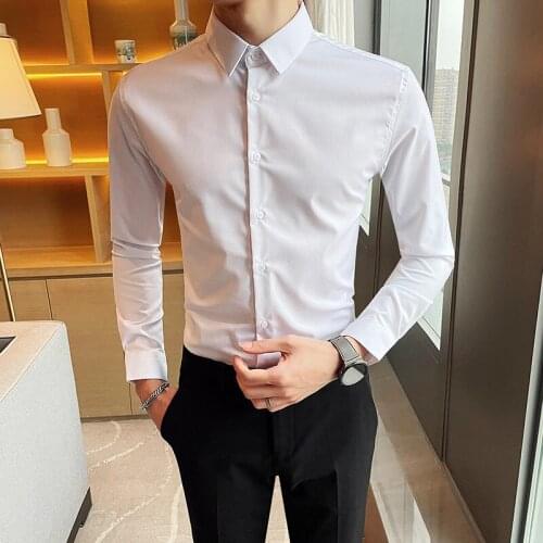 High quality spring 2021 long sleeve mens shirt with simple embroidered collar mens shirt office