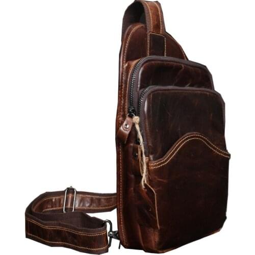 New Natural Genuine Leather HandBag Men Shoulder Bag Vintage Natural Cow Leather Mens Crossbody Bags Travel Chest Pack Men Bags
