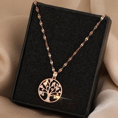 2020 new ins fortune tree round brand pendant necklace titanium steel womens glass drill shiny money tree clavicle chain