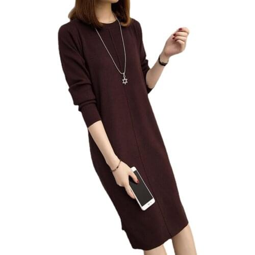 2021 New Autumn Winter Knitted Woman Dress Vintage Elegant Warm Dress Long Sleeve Slim Woman Sweater Dresses
