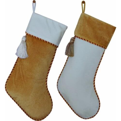 New arrvial Set of 2 pcs Sorrento Gold Velvet Stocking with tassel decoration Socks Cream Cuff Christmas stocking