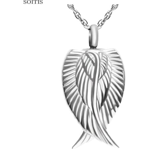 SOITIS Fillabled Pendant Double Angel Wings Shape Cremation Ashes Necklace Fashion Keepsake Gifts for Memory Friend