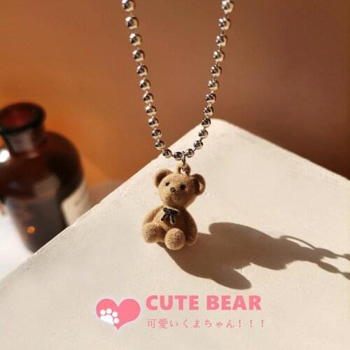 Cute Style Plush Bear Necklace Cartoon Style Fashion Sweater Chain Jewelry Accessories Valentines Day Anniversary Gift