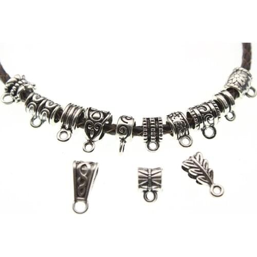 30pcs Antique Silver Charms Bail Spacer Beads Necklace Pendant Clips Bails Pendants Clasps Connectors For DIY Jewelry Making