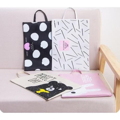 Portable Kawaii Cartoon Pattern Oxford Cloth Waterproof Document Bag Examination Paper Zipper File Organizer Portfolio A4 Storag