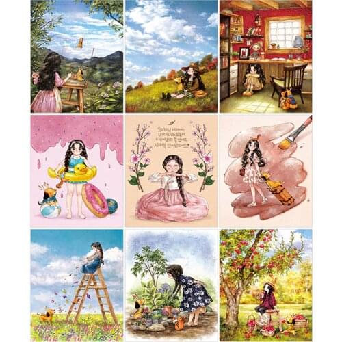 Needlework,DIY Printed Cartoon Girl Cross stitch Sets For Full Embroidery Cross-Stitch Kit Girl Dedroom Decoration Painting